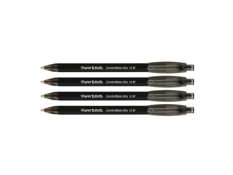 Paper Mate ComfortMate Ultra Druckkugelschreiber | mittlere Schreibspitze (1,0 mm) | schwarz | 4 Stück