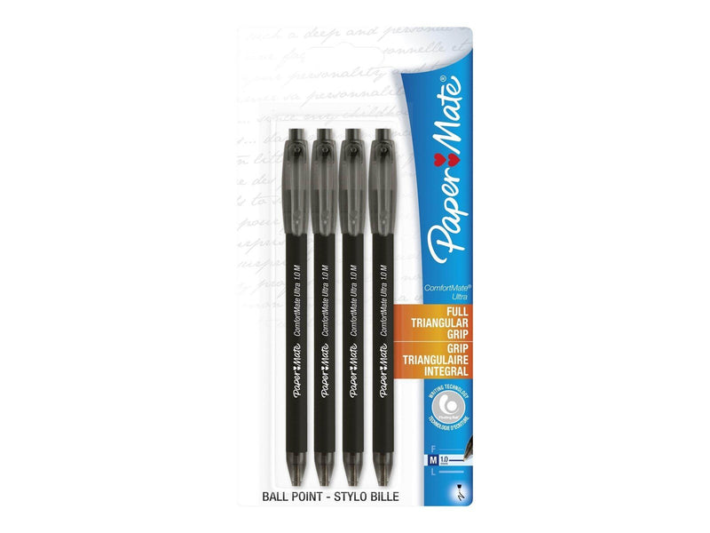 Paper Mate ComfortMate Ultra Druckkugelschreiber | mittlere Schreibspitze (1,0 mm) | schwarz | 4 Stück