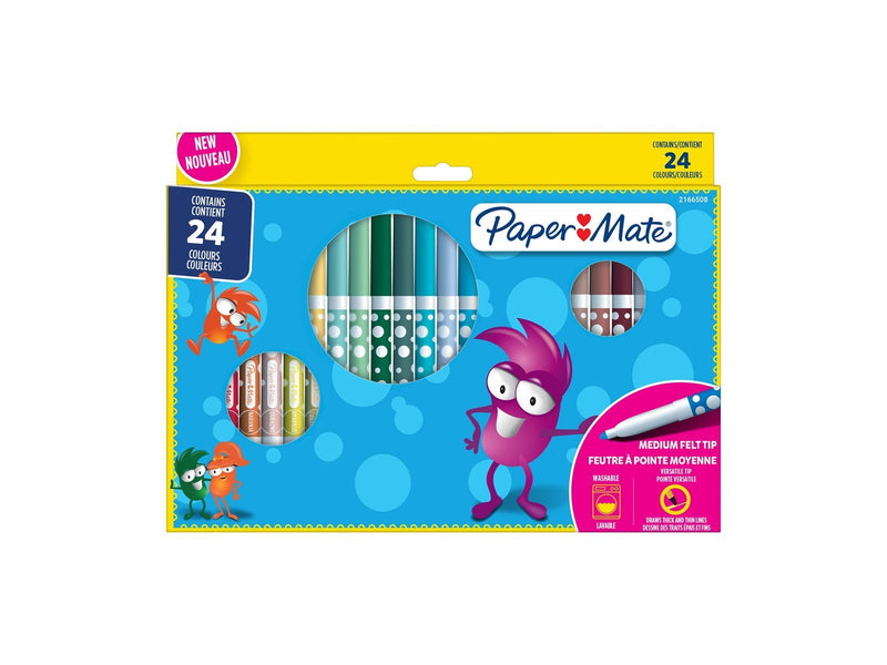 Paper Mate Malstifte mit Filzspitze für Kinder | Waschbar | Verschiedene Farben | 24 Faserspitzenmarker