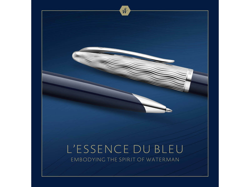 Waterman Carène Kugelschreiber | Metall und blaue Lackierung | ziselierte Kappe | blaue Tinte | Geschenkbox