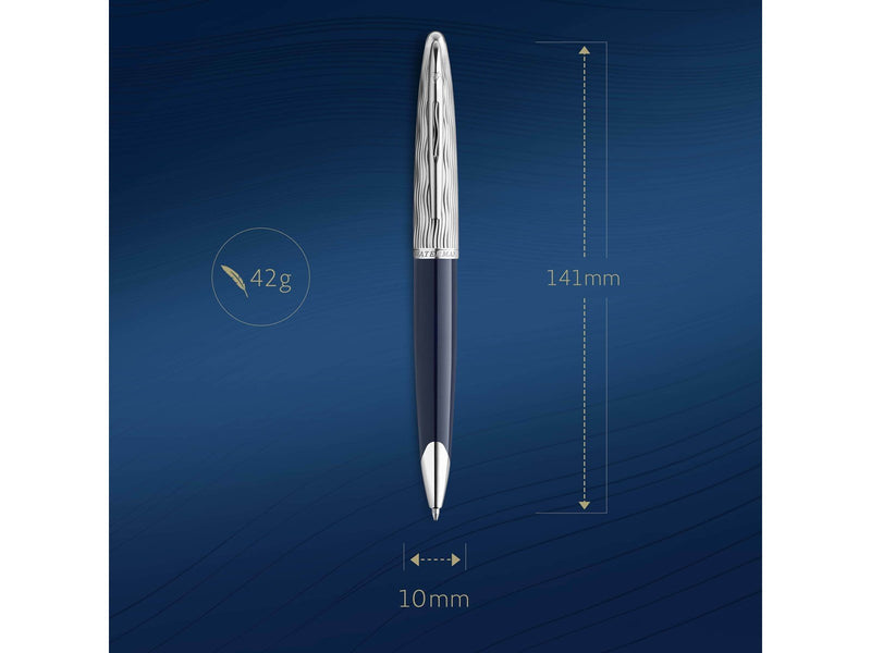 Waterman Carène Kugelschreiber | Metall und blaue Lackierung | ziselierte Kappe | blaue Tinte | Geschenkbox