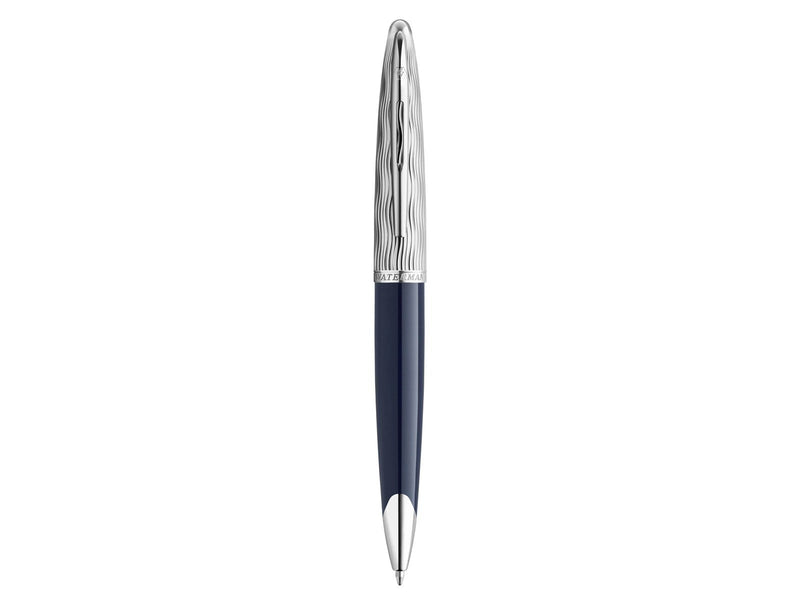 Waterman Carène Kugelschreiber | Metall und blaue Lackierung | ziselierte Kappe | blaue Tinte | Geschenkbox