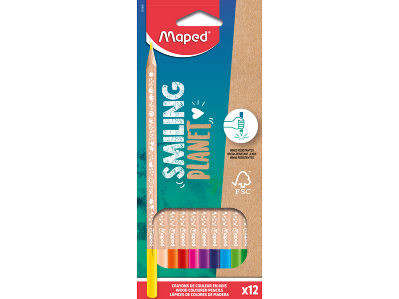 Maped Smiling Planet Colour Pencils box of 12 colours FSC wood
