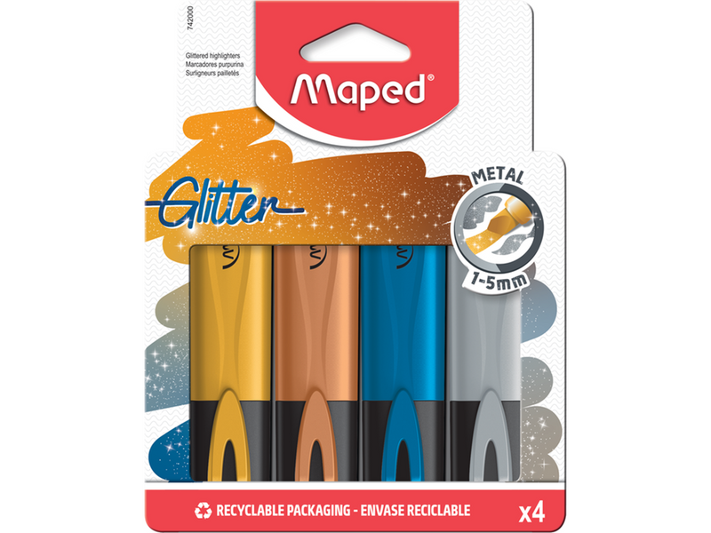 Maped Fluopeps glitter metal highlighters set 4 ass.