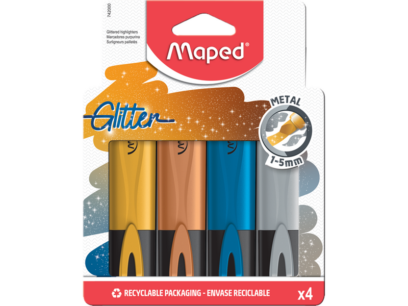 Maped Fluopeps glitter metal highlighters set 4 ass.