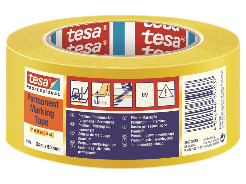 tesa Floor Marking Tape Premium indoor and outdoor 33m x 50 mm Yellow