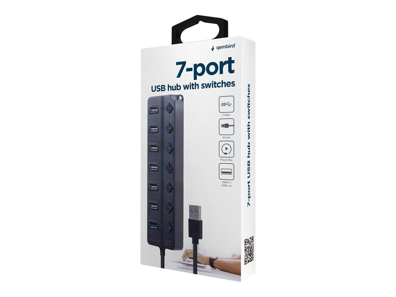 Gembird - hub - 7-port with switches black - 7 ports USB-Hubs - 7 - Schwarz