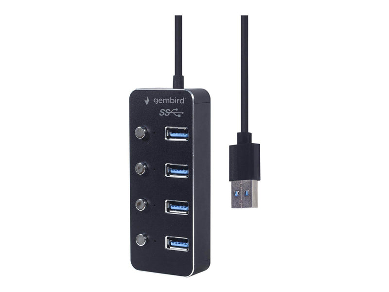 Gembird - hub - powered with switches black - 4 ports USB-Hubs - USB 3.2 - 4 - Schwarz