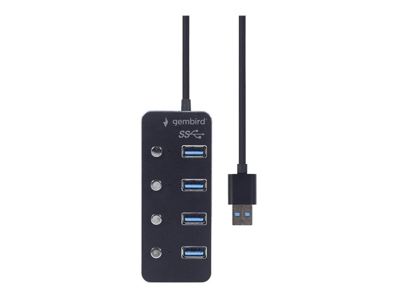 Gembird - hub - powered with switches black - 4 ports USB-Hubs - USB 3.2 - 4 - Schwarz