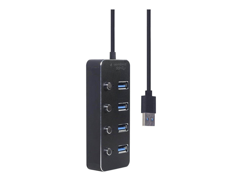 Gembird - hub - powered with switches black - 4 ports USB-Hubs - USB 3.2 - 4 - Schwarz