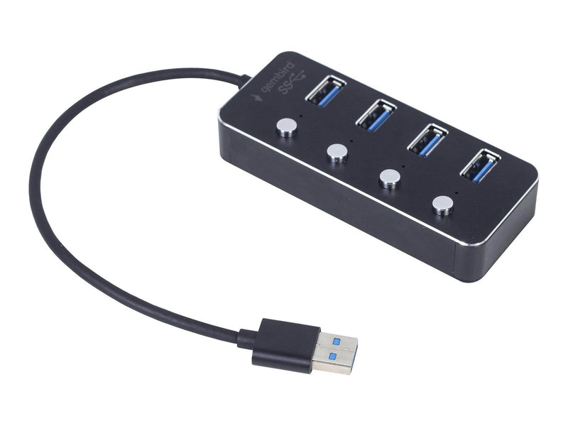 Gembird - hub - powered with switches black - 4 ports USB-Hubs - USB 3.2 - 4 - Schwarz