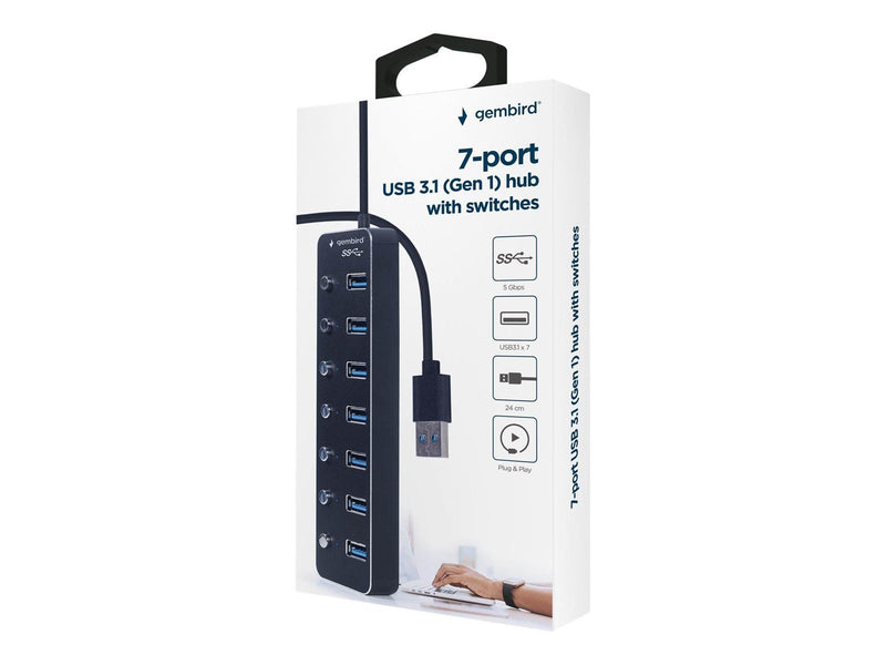 Gembird - hub - with switches black - 7 ports USB-Hubs - USB 3.2 - 7 - Schwarz