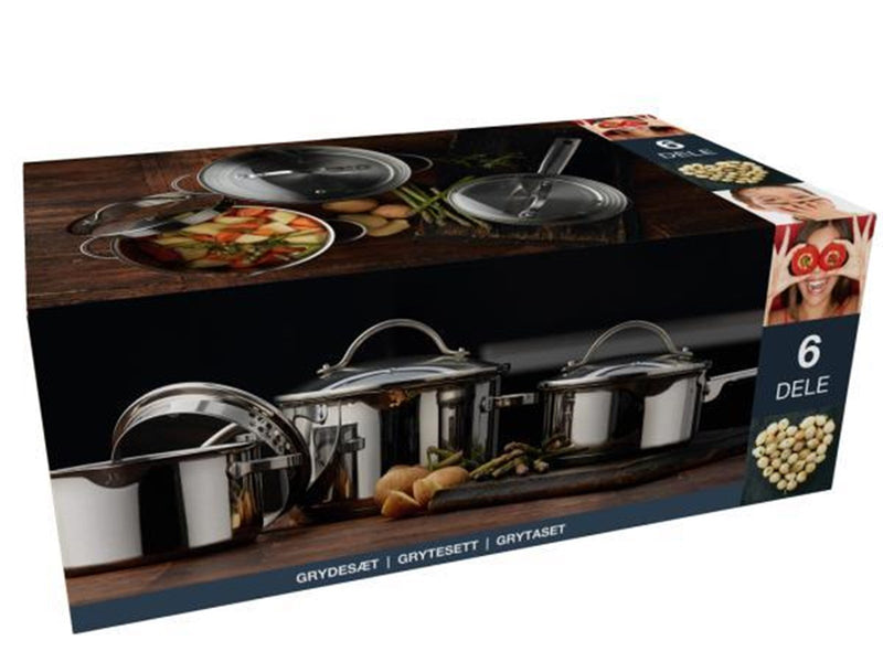 Funktion Pot set with lid 6 pieces 18/8 steel