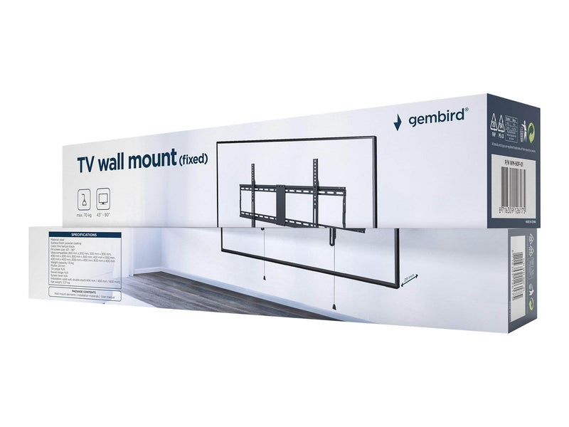 Gembird WM-90F-01 - mounting kit - fixed - for flat panel - 70kg - fine texture black 70 kg 90" 200 x 200 mm