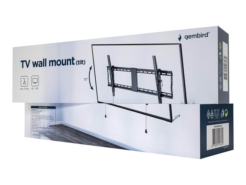 Gembird WM-90T-01 - mounting kit - for LCD display - fine texture black 70 kg 90" 200 x 200 mm