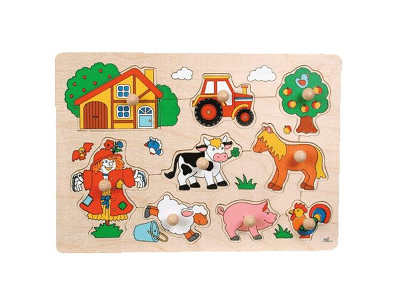 Goki Wooden Stud Puzzle Farm Retro 9pcs. Holz
