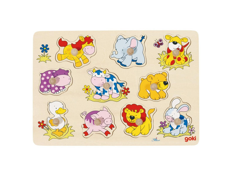 Goki Wooden Stud Puzzle Animals Baby Holz
