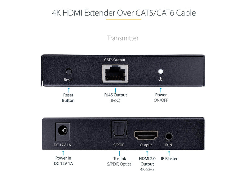 StarTech.com 4K70IC-EXTEND-HDMI 4K HDMI Extender Over CAT5/CAT6 Cable 4K 60Hz HDR Video Extender Up to 230ft (70m)
