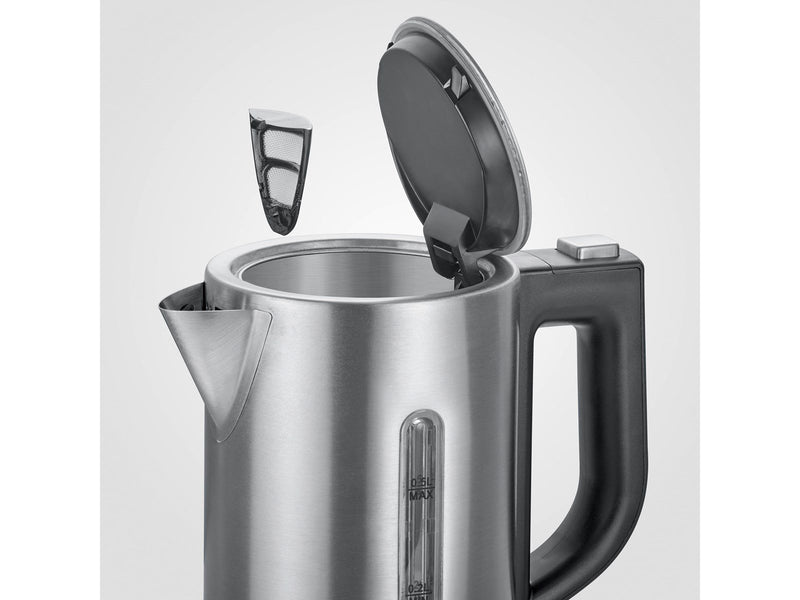 SEVERIN Wasserkocher Mini travel - WK 3647 - Gebürstetes Rostfreies Stahl/Schwarz - 1100 W