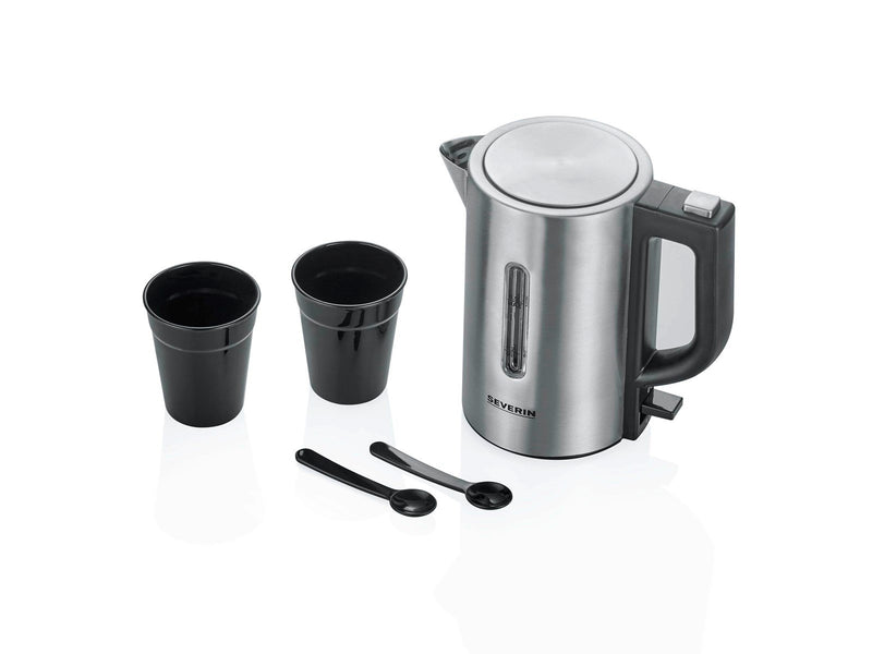 SEVERIN Wasserkocher Mini travel - WK 3647 - Gebürstetes Rostfreies Stahl/Schwarz - 1100 W