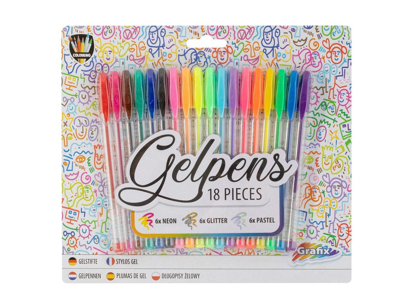 Grafix Gel pen set Neon Glitter Pastel 18 pcs.