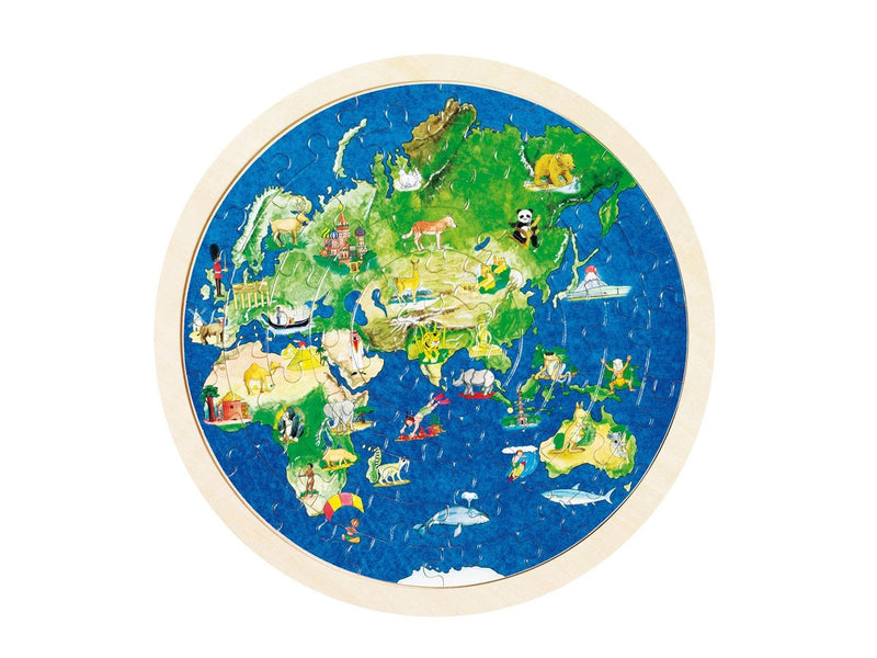 Goki Double Sided Wooden Puzzle - Globe 57pcs. Holz