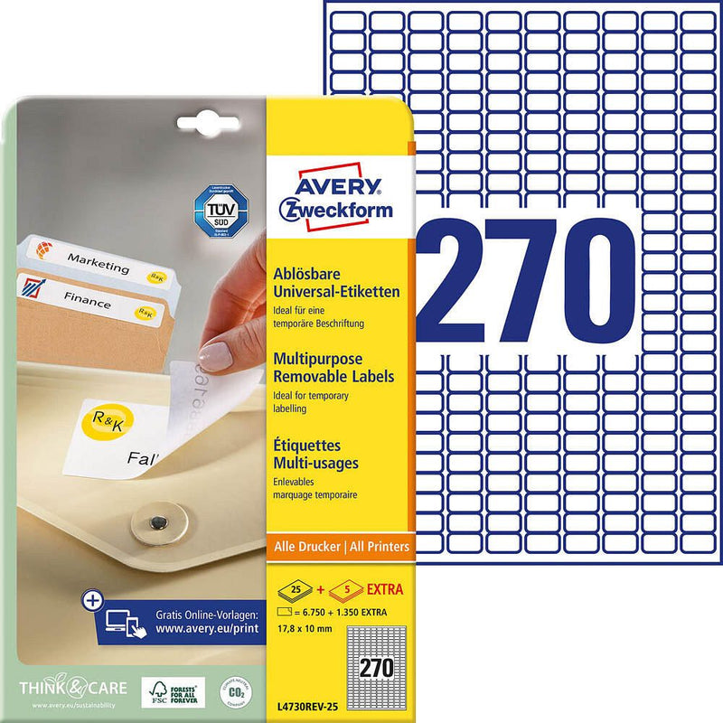 AVERY Zweckform Etiketten L4730REV-25 weiß 17,8 x 10,0 mm - 8.000 Stück
