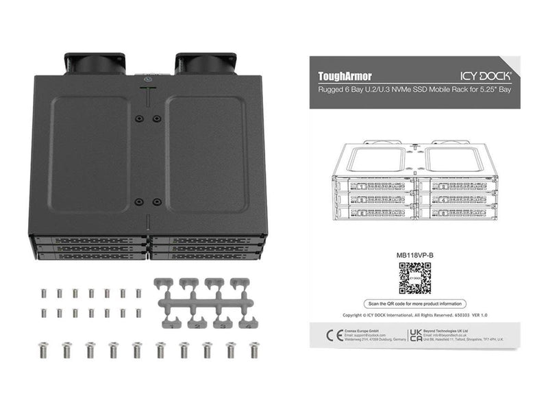 Icy dock ToughArmor MB118VP-B - storage enclosure - 6 x U.2/U.3 NVMe SSD mobile rack for 5.25" bay with SlimSAS SFF-8654 8i - P