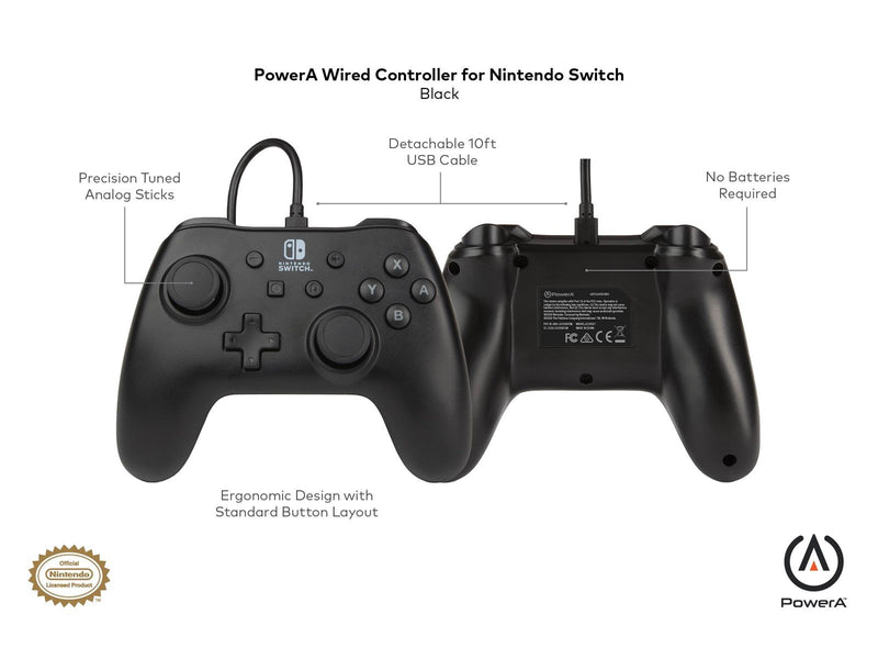 PowerA Wired Controller for Nintendo Switch - Black - Wired Controller - Nintendo Switch