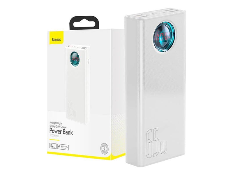 Baseus Amblight Digital Display Quick Charge - 30000mAh - 65W - 4xUSB USB-C Powerbank (Akku) - Weiß - 30000 mAh