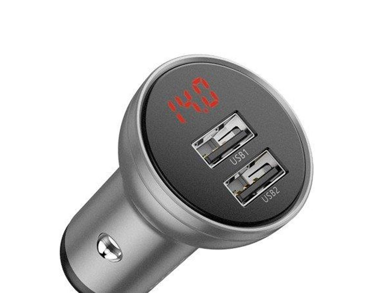 Baseus Digital Display Dual USB 4.8A Car Charger 24W Silver
