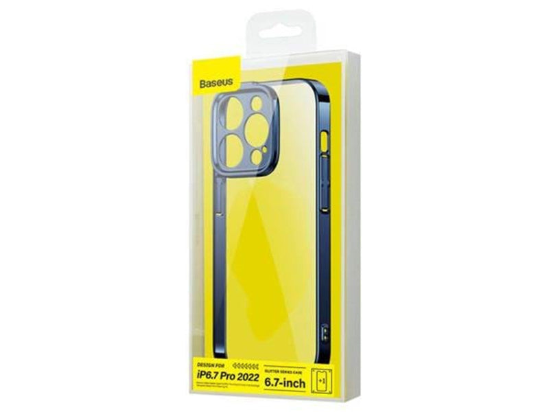 Baseus Glitter Transparent Case and Tempered Glass set for iPhone 14 Pro Max (blue)