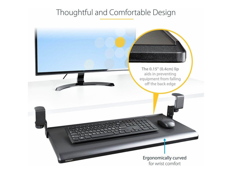 StarTech.com Under-Desk Keyboard Tray Clamp-on Keyboard Holder Supports up to 12kg (26.5lb) Sliding Keyboard and Mouse Drawer wi