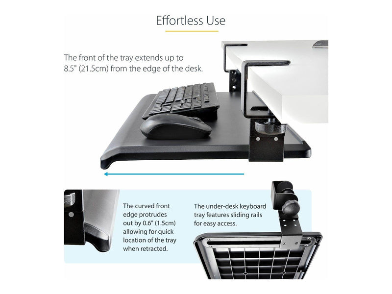 StarTech.com Under-Desk Keyboard Tray Clamp-on Keyboard Holder Supports up to 12kg (26.5lb) Sliding Keyboard and Mouse Drawer wi