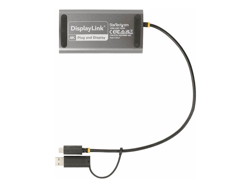 StarTech.com USB-C to Dual-HDMI Adapter USB-C or A to 2x HDMI 4K 60Hz 100W PD Pass-Through 1ft (30cm) Built-in Cable External Vi