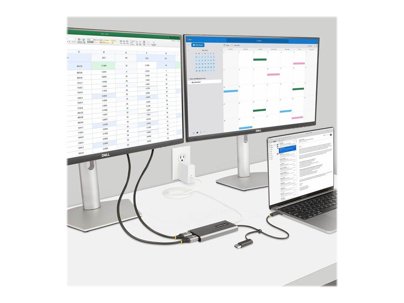 StarTech.com USB-C to Dual-HDMI Adapter USB-C or A to 2x HDMI 4K 60Hz 100W PD Pass-Through 1ft (30cm) Built-in Cable External Vi