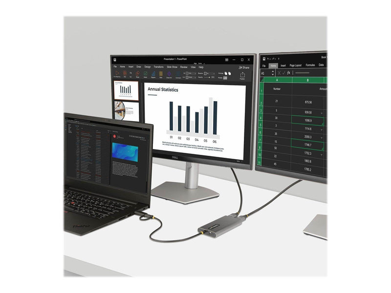 StarTech.com USB-C to Dual-HDMI Adapter USB-C or A to 2x HDMI 4K 60Hz 100W PD Pass-Through 1ft (30cm) Built-in Cable External Vi