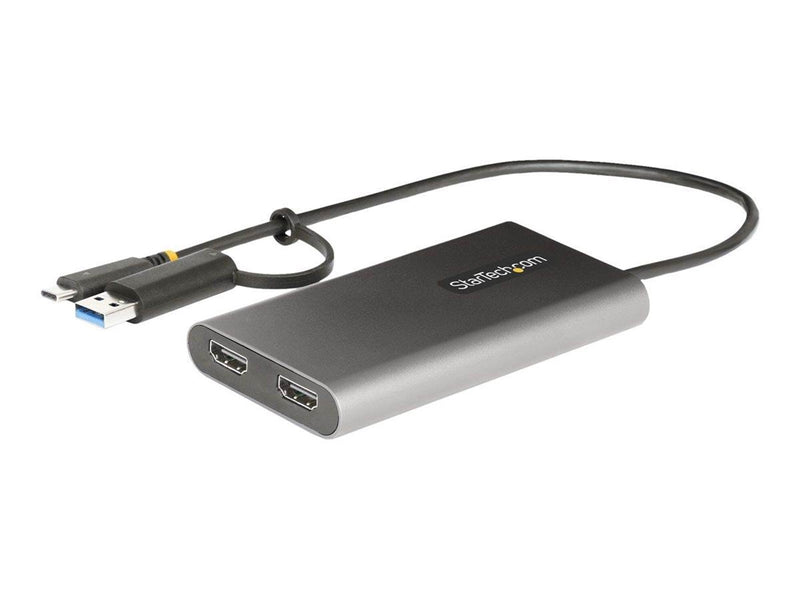 StarTech.com USB-C to Dual-HDMI Adapter USB-C or A to 2x HDMI 4K 60Hz 100W PD Pass-Through 1ft (30cm) Built-in Cable External Vi