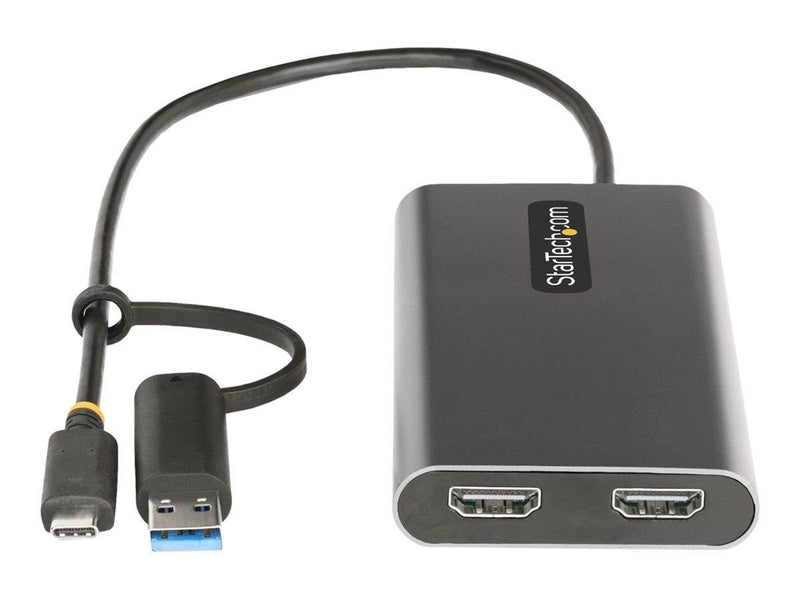 StarTech.com USB-C to Dual-HDMI Adapter USB-C or A to 2x HDMI 4K 60Hz 100W PD Pass-Through 1ft (30cm) Built-in Cable External Vi
