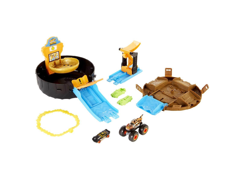 Hot Wheels Monster Trucks Stunt Tire Play Set With Launcher 1  1:64 Scale Car & 1 Monster Truck