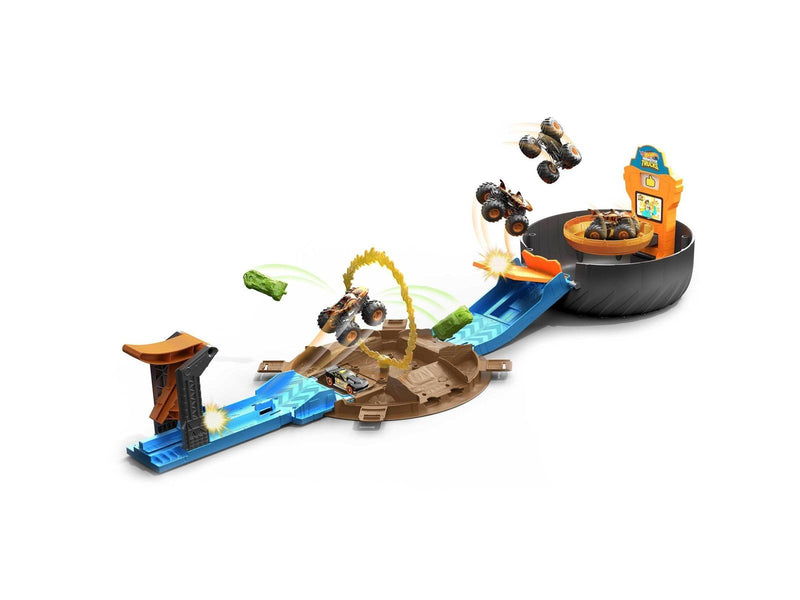 Hot Wheels Monster Trucks Stunt Tire Play Set With Launcher 1  1:64 Scale Car & 1 Monster Truck