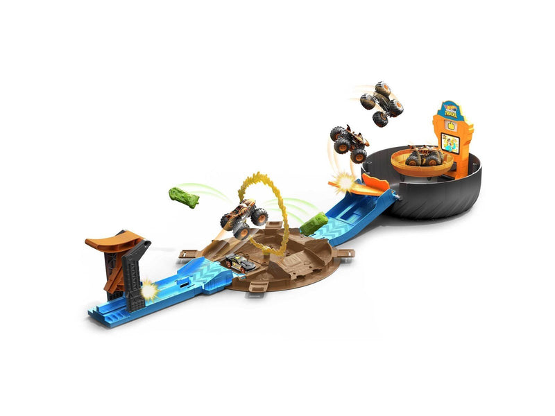 Hot Wheels Monster Trucks Stunt Tire Play Set With Launcher 1  1:64 Scale Car & 1 Monster Truck