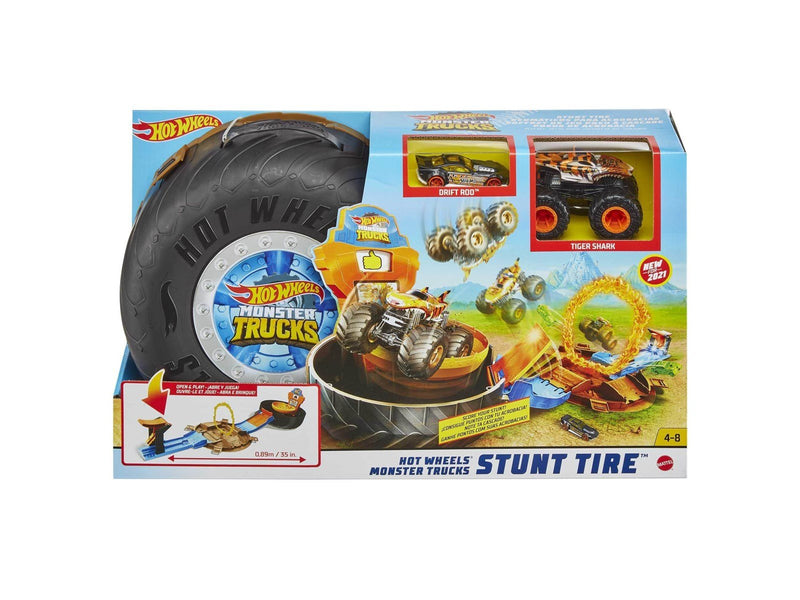 Hot Wheels Monster Trucks Stunt Tire Play Set With Launcher 1  1:64 Scale Car & 1 Monster Truck