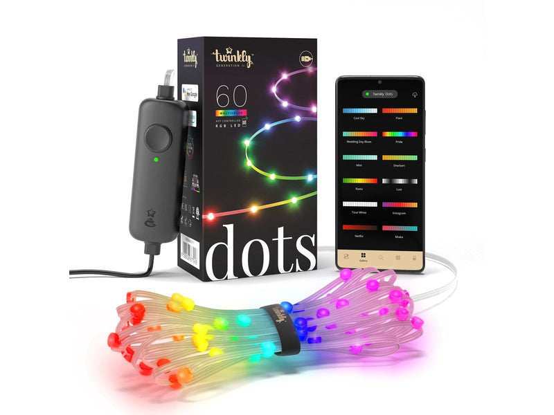 Twinkly Dots – 60 App-controlled RGB LEDs. 3 Meters. Clear Wire. USB-powered.