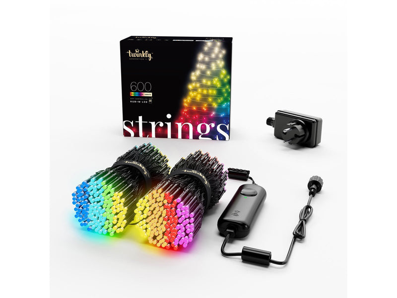 Twinkly Strings – 600 App-Controlled RGB + Warm White LEDs. 48 Meters. Black Wire.