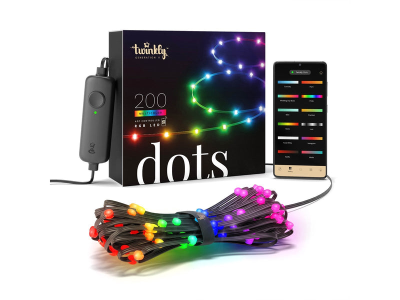 Twinkly Dots – 200 App-controlled RGB LEDs. 10 Meters. Black Wire.