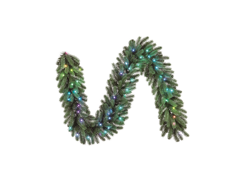 Twinkly Pre-Lit Garland – 50 App-controlled RGB + Warm White LEDs. 2.7 Meters. Green Wire.