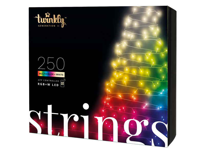 Twinkly Strings – 250 App-Controlled RGB + Warm White LEDs. 20 Meters. Clear Wire.