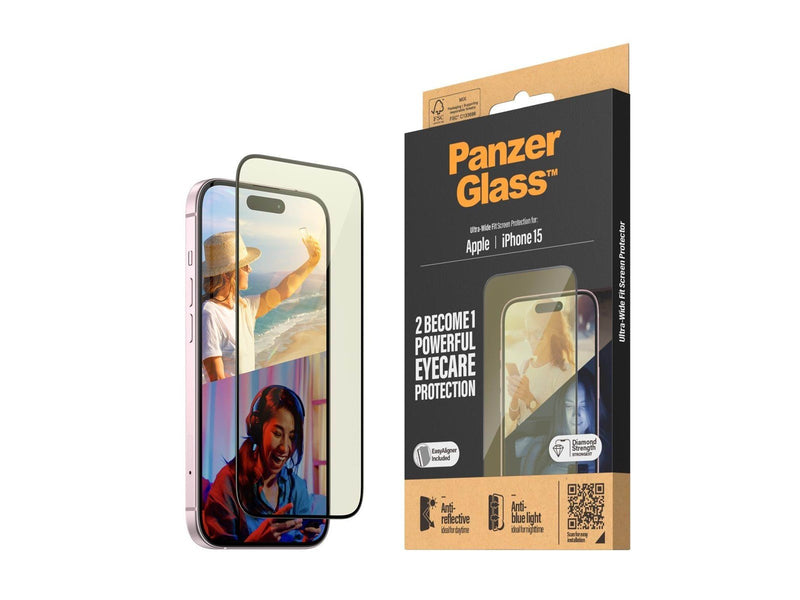 PanzerGlass Eyecare Screen Protection iPhone 15 | Ultra-Wide Fit w. EasyAligner