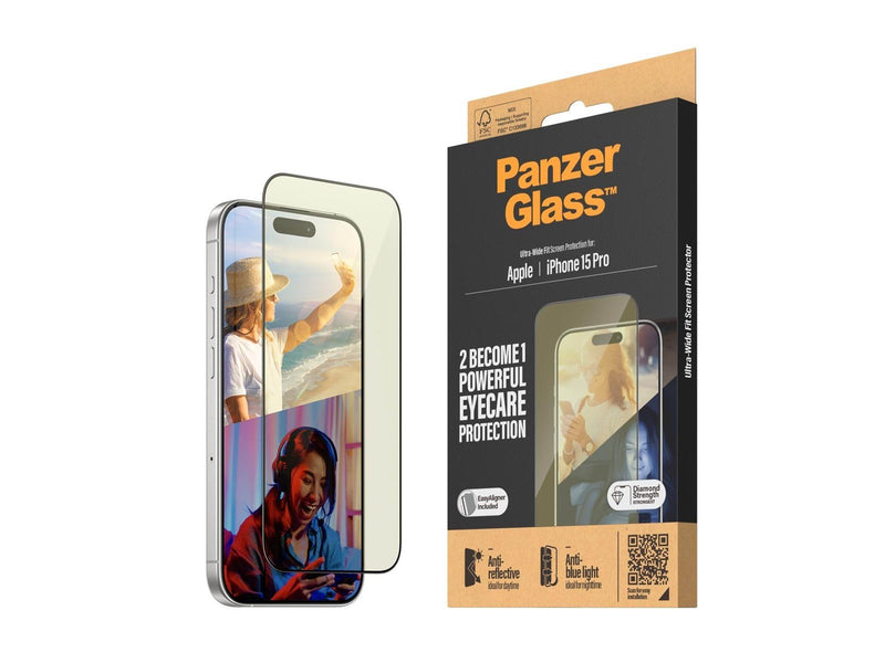 PanzerGlass Eyecare Screen Protection iPhone 15 Pro | Ultra-Wide Fit w. EasyAligner